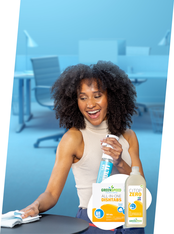 Woman cleaning surface with Greenspeed