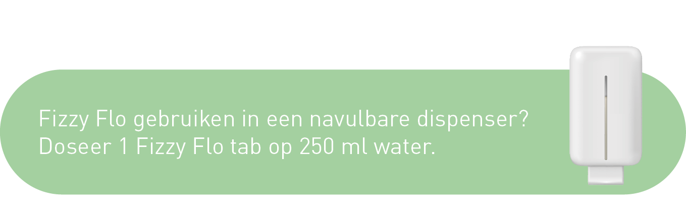 Fizzy Flo gebruiken in een navulbare dispenser? Doseer 1 Fizzy Flo tab op 250 ml water.